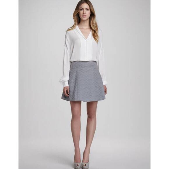 Thyskens Theory‎ Seedo Quilted Skirt A-line Ice Gray Blue Preppy Minimal Women 6 - Picture 13 of 13